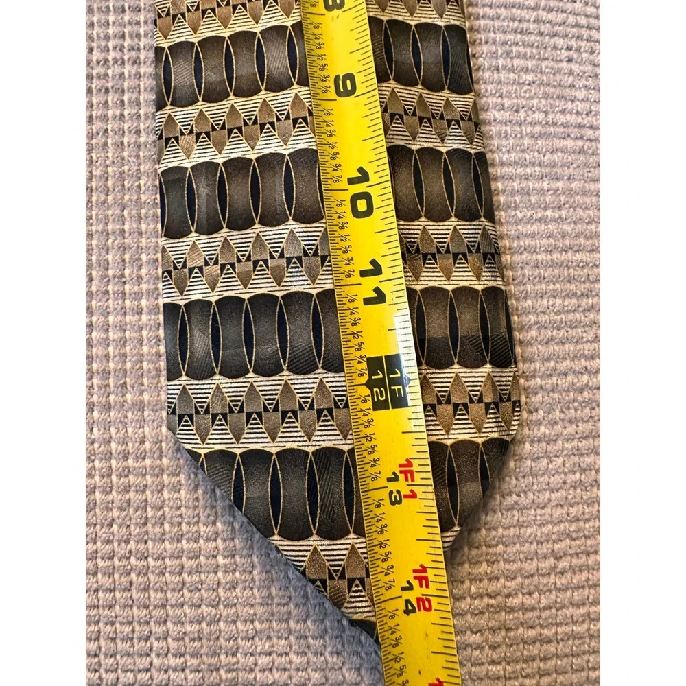 Di Maggio Tie Mens Brown Bronze Gold‎ Geometric Silk Hand Made Necktie 4in Wide